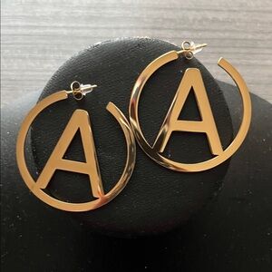 Gold Initial A Hoop Earrings